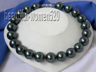 BEST 20mm round Tahitian black seashell pearl necklace  