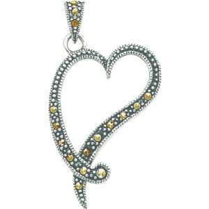  Sterling Silver Marcasite Heart Pendant Jewelry