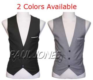 Mens slim fit Suit Vest Formal coat waistcoat Button sleeveless Dress 