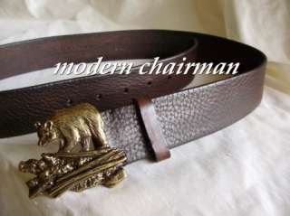Ralph Lauren Purple Label Mens Bear Buckle Brown Leather Belt Italy $ 