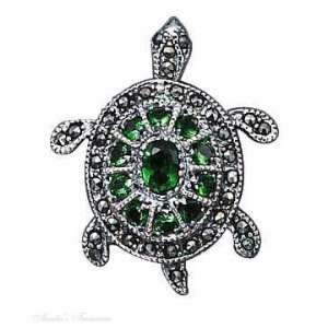 Silver 18 Box Chain Necklace With Marcasite Moveable Head Sea Turtle 