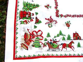   rectangle 50 x 68 CHRISTMAS Sampler TABLECLOTH bells sleigh farm