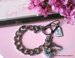 Juicy Couture Silver Pave Puff Heart Starter J Toggle Charm 