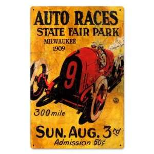 Auto Races Milwaukee Automotive Metal Sign   Victory Vintage Signs 