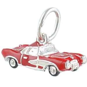   Silver Enamel Vintage Red Convertible Sports Car Charm: Jewelry