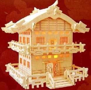 3D Woodcraft Puzzle kit japanese house model with lighting