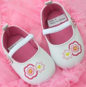 White pink kids toddler baby girl Mary Jane shoes size 3  