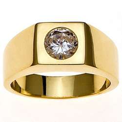 14k Yellow Gold Overlay Mens Super Solitaire Ring  