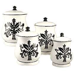Hand painted Black and White 4 piece Canister Set  Overstock