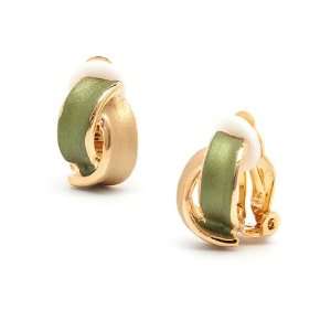    Rodney Holman 18ct Gold Green Enamel Bow Clip On Earrings Jewelry
