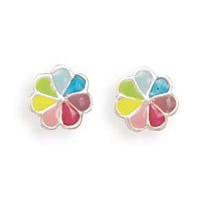  Multicolor Enamel Flower Post Earrings: Jewelry