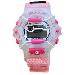 Power G Perfect Time Light Pink Alarm Chronograph Hook and Loop Strap 