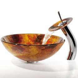 Kraus Amber Glass Vessel Sink and Waterfall Faucet  Overstock