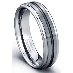  6 mm Tungsten Carbide Ring With Grooved Center Brushed and 