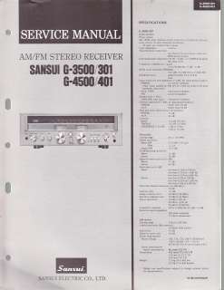 SANSUI SERVICE MANUAL for a MODEL G 3500/301 STEREO RECEIVER  