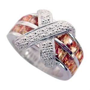  Square Genuine Citrine stones Silver X Ring Band Jewelry