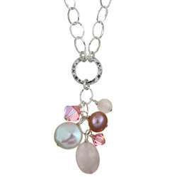 Charming Life Sterling Silver Rose Quartz/ Pearl Cluster Necklace (5.5 