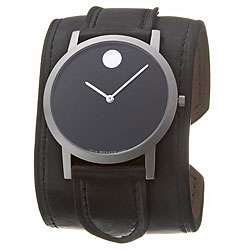   Museum Stainless Steel Case Black Leather Cuff Watch  Overstock