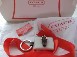COACH WHITE LEATHER PHOTO PICTURE KEYCHAIN KEY RING + COACH BAG, BOX 