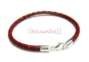 Silver Red leather 3mm BRACELET f/ European charms 6.5  