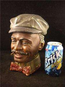   Antique BLACK AMERICANA MAN HUMIDOR Tobacco JAR Smoking Figural Bowtie