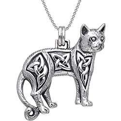 Sterling Silver Celtic Cat Necklace  Overstock
