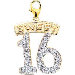 14k Gold 1/10ct TDW Diamond Sweet 16 Charm (H I J, I2)  