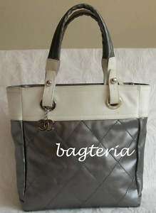 AUTH CHANEL BIARRITZ SILVER TOTE BAG MPRS  