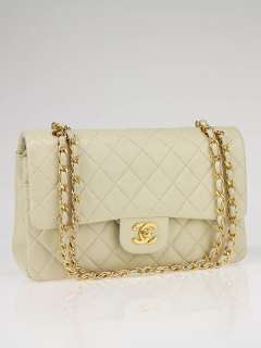 Chanel Light Beige Quilted Lambskin Leather Medium Classic Double Flap 