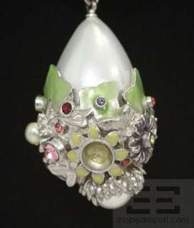 Chanel Silver & Multicolor Large Jeweled Teardrop & Monogram Pendant 