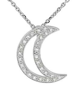 Sterling Silver Crescent Moon Necklace with CZ Stones  Overstock