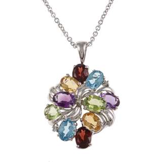   Oval Multi gemstone and Diamond Cluster Necklace  Overstock