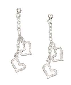 Sterling Silver Textured Hearts Drop Earrings  Overstock