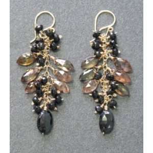   Silver Earrings Clusters of black spinel and andalusite Jewelry