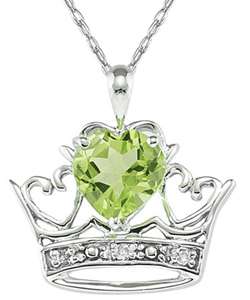 10k White Gold Peridot and Diamond Crown Necklace  