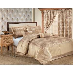  7Pcs King Regency Bed in a Bag Comforter Set Beige: Home 