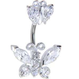 925 Sterling Silver Crystalline Cubic Zirconia Double Butterfly Belly 