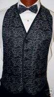 Silver & Black Cirrus Tuxedo Vest / Tie Prom Formal Sm  