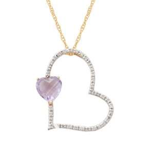 10k Yellow Gold Pink Amethyst and Diamond Pendant (1/6 cttw, H I Color 
