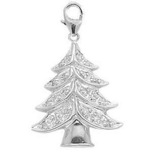 14K WG 1/10ct HIJ Diamond Christmas Tree Spring Ring Charm 
