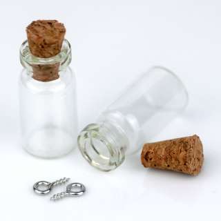 Tiny Glass Bottle Vial Charms Pendant with Cork and Eyehook 12x24mm 