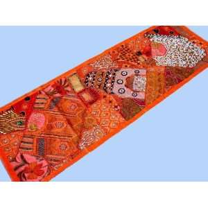   ORANGE EMBROIDERED PATTERN TABLE RUNNER TAPESTRY