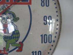 NEAT VINTAGE ROUND WHISTLE SODA POP ADVERTISING THERMOMETER SIGN 