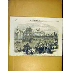 King Emmanuel Venice Canal Bridge People Old Print 1866  