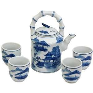   Porcelain Landscape Tea Set in Ming Blue and White: Kitchen & Dining