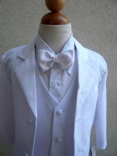 New Boys white Tuxedo Size 3 4T, 5T, 6, 7 w/ Bow Tie  