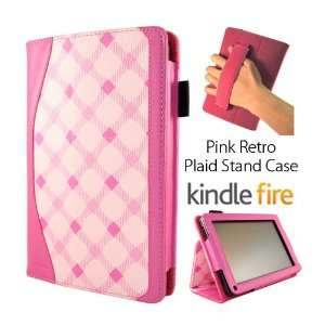 caseen SKINNY Retro Pink Plaid Hand Strap Stand Case (Hot Pink Details 