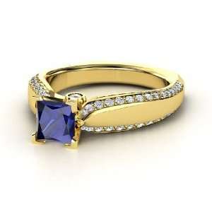  Aurora Ring, Princess Sapphire 14K Yellow Gold Ring with 