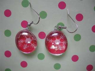 Recycled Christmas Retro Kitsch Glass Earrings RED #3  