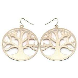  Gold Tone Circular Tree of Life Earrings Jewelry